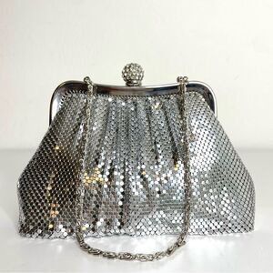 COPY - KATE LANDRY silver metallic mesh rhinestone evening purse formal event